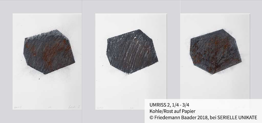 UMRISS 2, 1/4 - 3/4 - Kohle/Rost auf Papier - Friedemann Baader